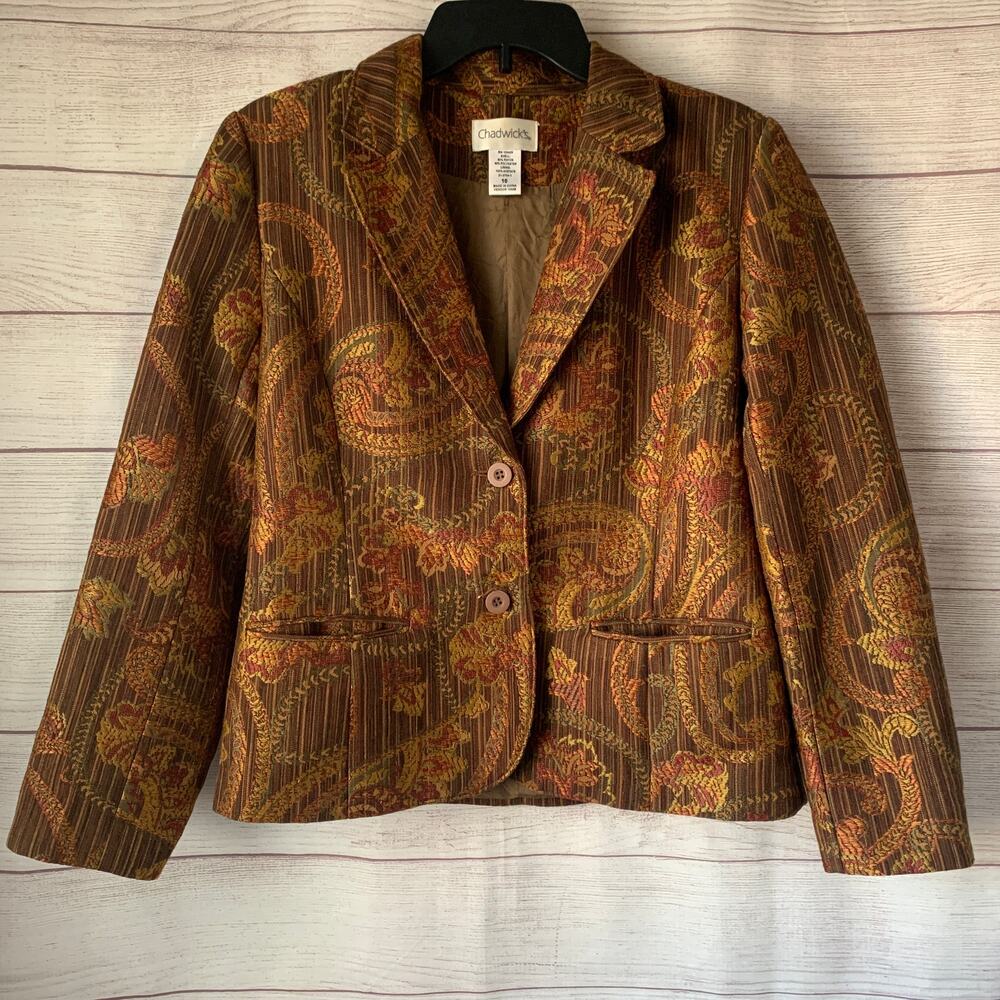 Vintage Chadwick's Paisley Floral Blazer Jacket Pockets Tapestry Size 10